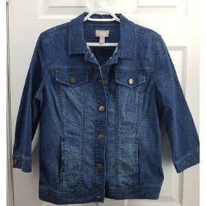 Chicos Cheetah Print Blue Denim Jacket 3/4 Sleeve Size 1 (M/8)